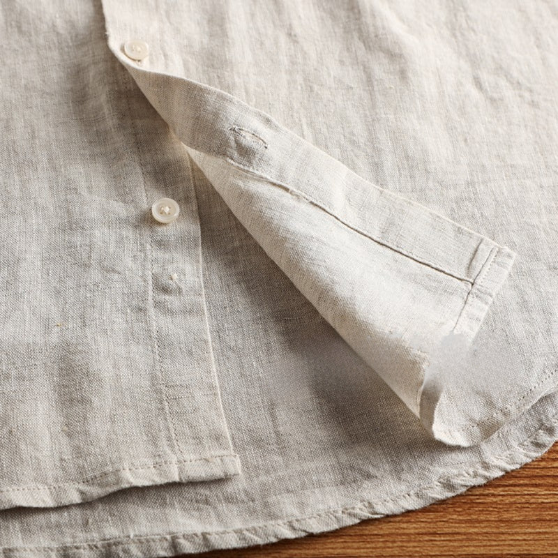 Linen Thin Retro Casual Stand Collar Shirt