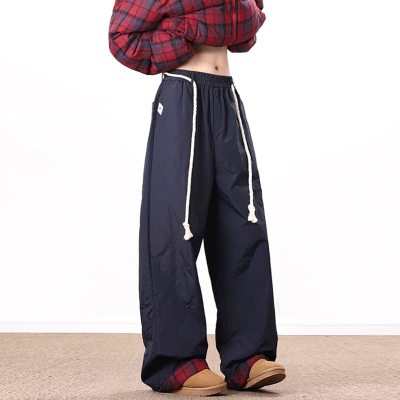 Vintage Plaid Patchwork Cotton Wide-leg Pants