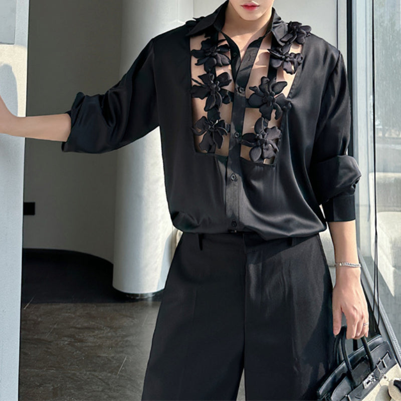 Spliced Flower Hollow Casual Shirt
