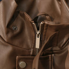 Japanese Style Stand Collar Motorcycle Leather Jacket