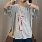 Retro Loose Sports Mesh Hollow Print T-shirt