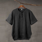 Linen Vintage Round Neck Button Down T-shirt