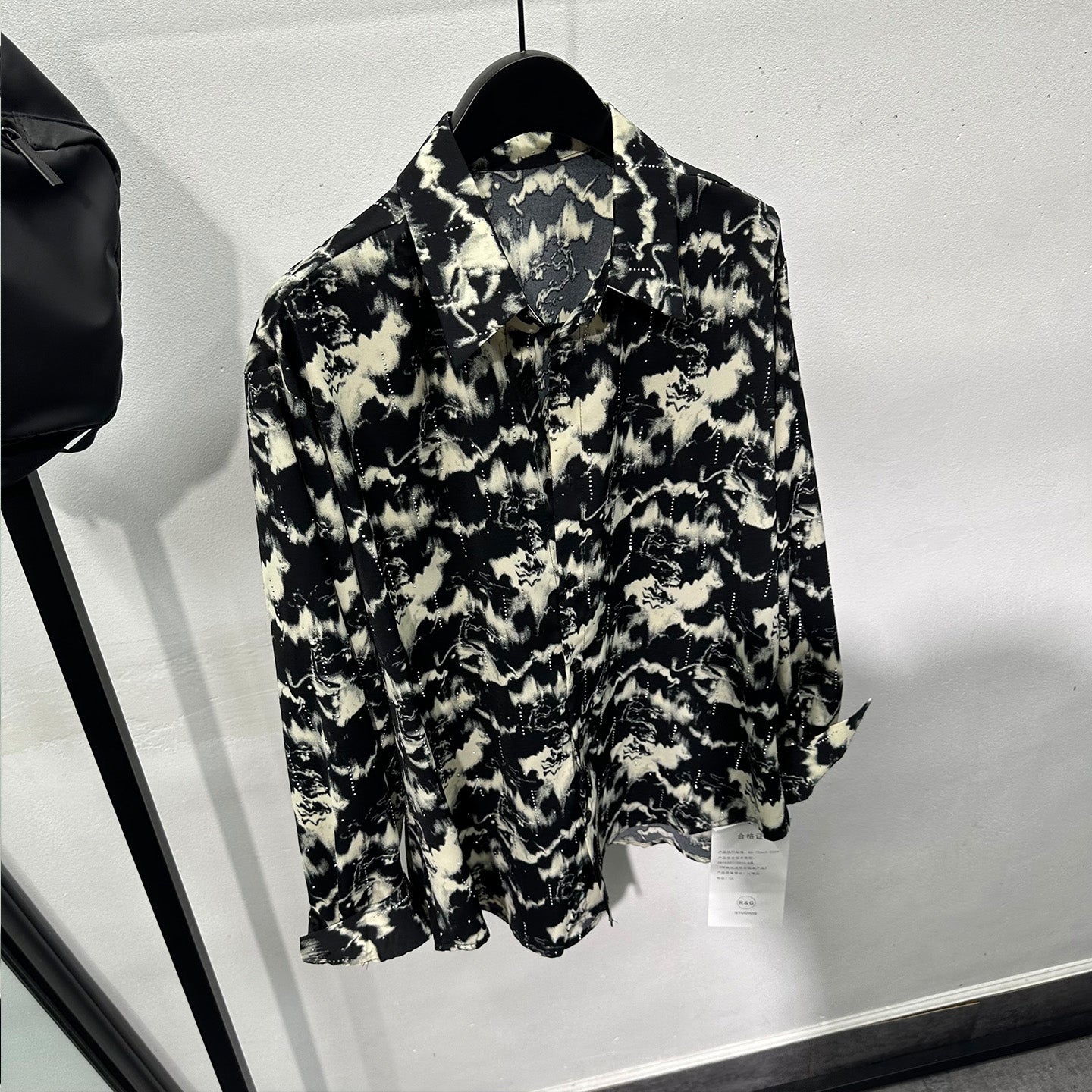 Printed Rhinestone Drape Loose Shirt