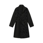 Winter Woolen Jacquard Stitching Stand Collar Trench Coat