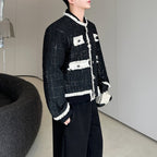 Round Neck Patchwork Raw Edge Suit Jacket