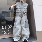 Japanese Retro Stand Collar Vest Wide Leg Loose Trousers Two-piece Set