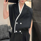 Colorblock Suit Collar Double-breasted Vest