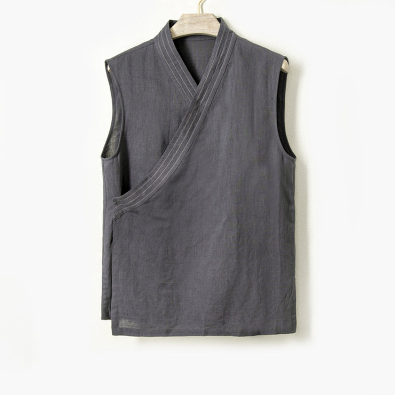 Cotton and Linen Striped Thin Breathable Vest Sleeveless