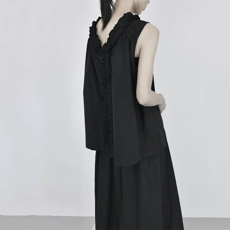 Loose-fitting Sleeveless Ruffled Shirt Vest
