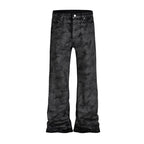 Glitter-coated Slim-fit Stacked Denim Flared Pants