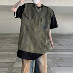 Denim Patchwork Shoulder Pad T-shirt