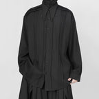 Pleated Stand Collar Loose Long Sleeve Shirt