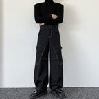 Topstitched Pockets Straight-leg Wide-leg Cargo Pants