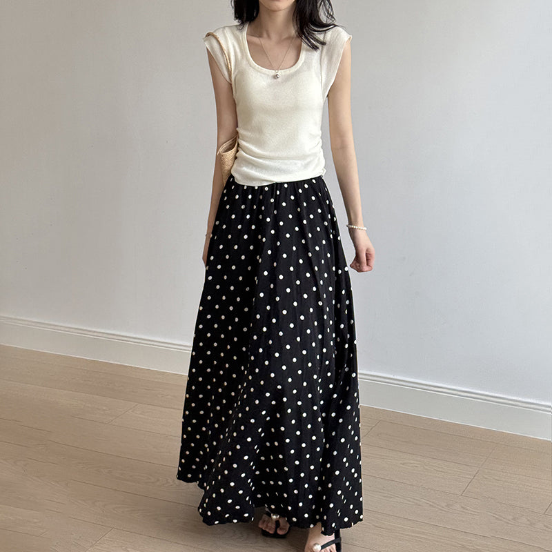 Polka Dot Elastic High Waist A-line Skirt