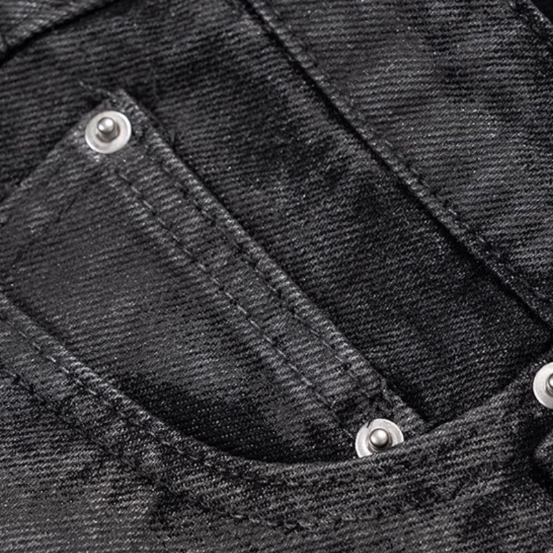 Glitter-coated Slim-fit Stacked Denim Flared Pants