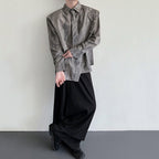 Metal Chain Tie Padded Shoulder Patchwork Shirt