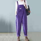 Solid Color Corduroy Harem Overalls
