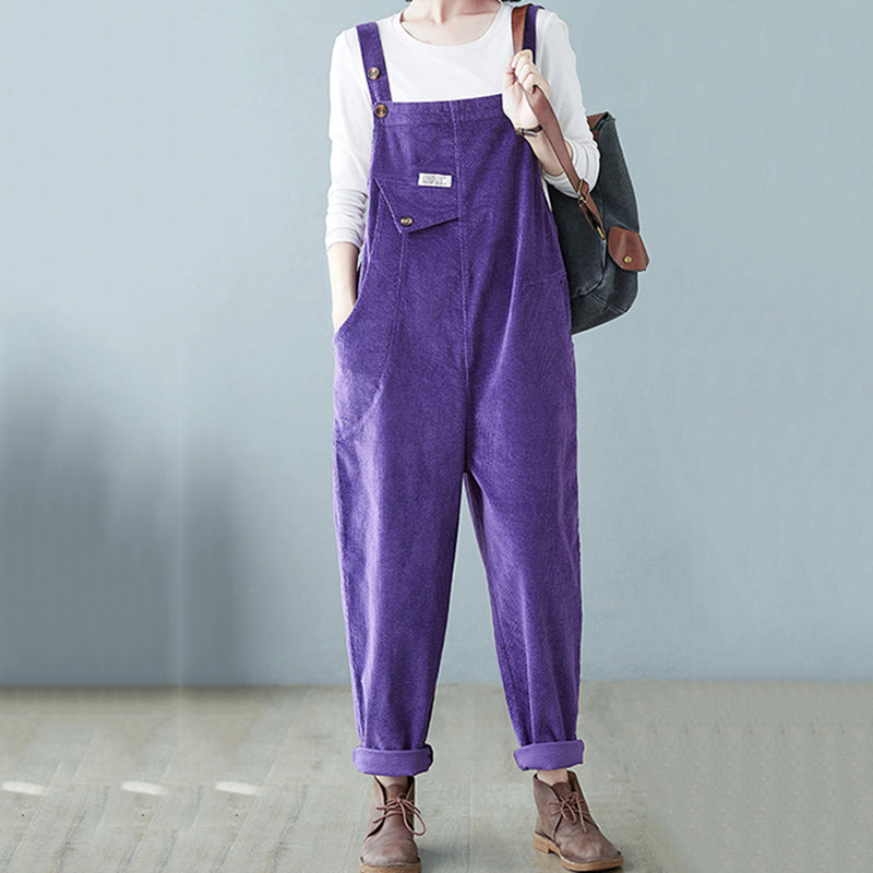 Solid Color Corduroy Harem Overalls