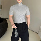 Half Turtleneck Solid Color Elastic Tight T-shirt