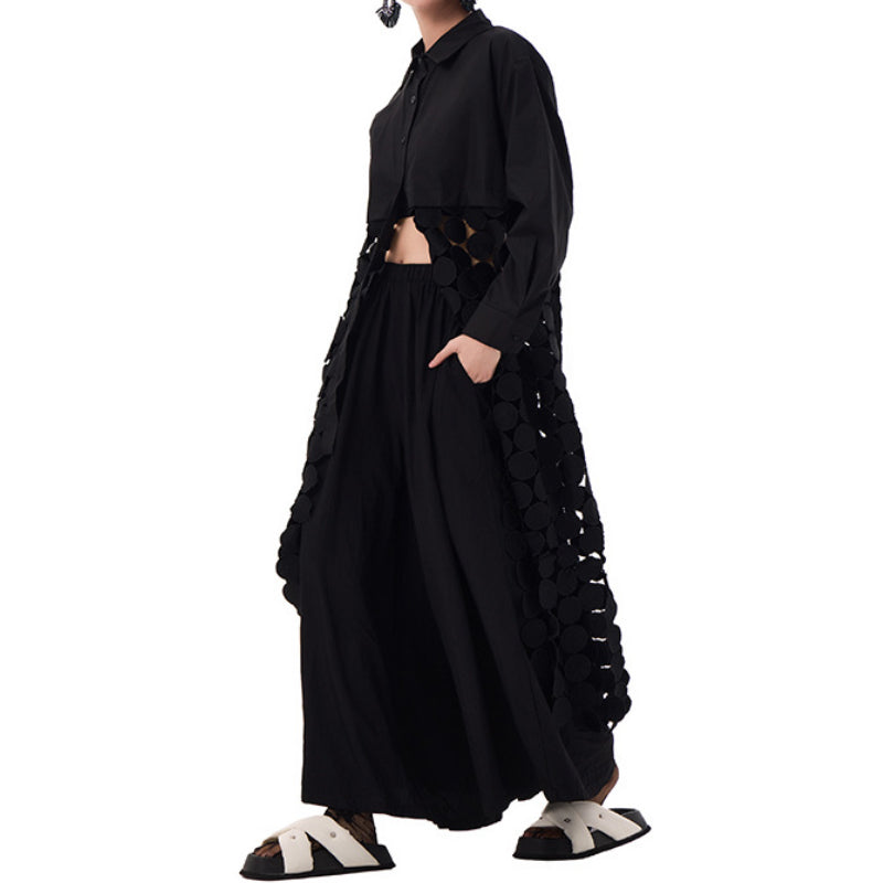 Spliced Hollow Circle Tassel Casual Shirt Dress