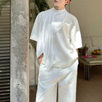 Summer Ribbon Neckline Short Sleeve T-shirt