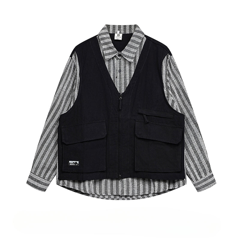 Japanese Fake Two-piece Striped Workwear Shirt