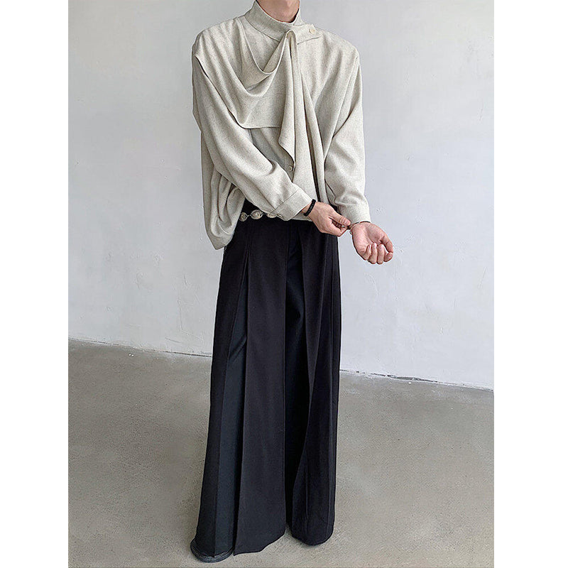 Vintage Ribbon Scarf French Collar Shirt