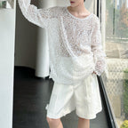 Hollow Sequin Mesh Pullover T-shirt
