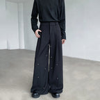 Pearl Rivets Wide-Leg Straight  Pants