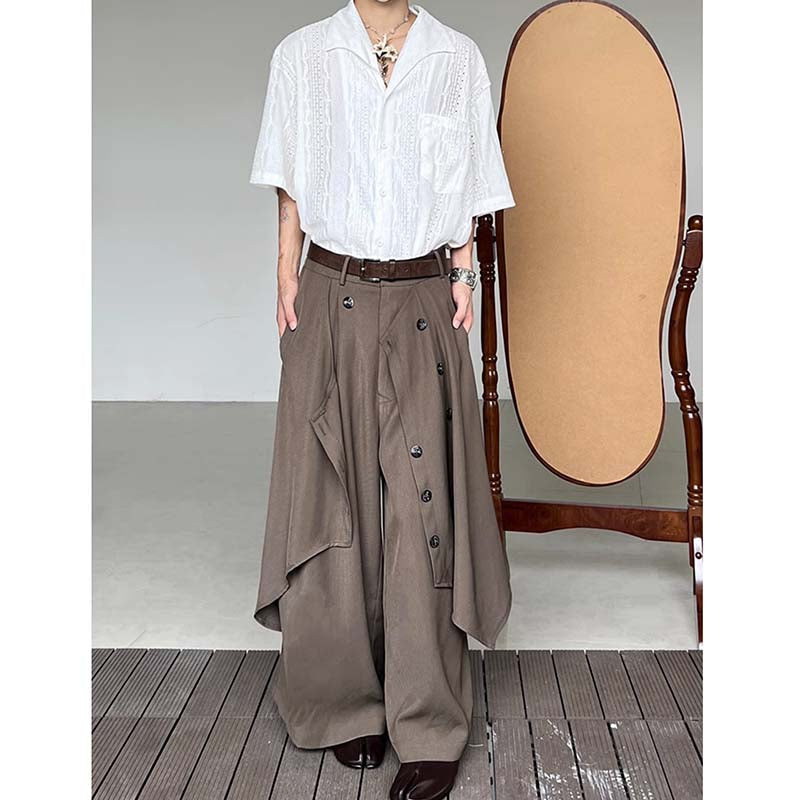 Irregular Drape Wide-Leg Trousers