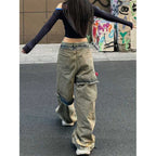 Ripped Fake Two-piece Denim Loose Drape Trousers