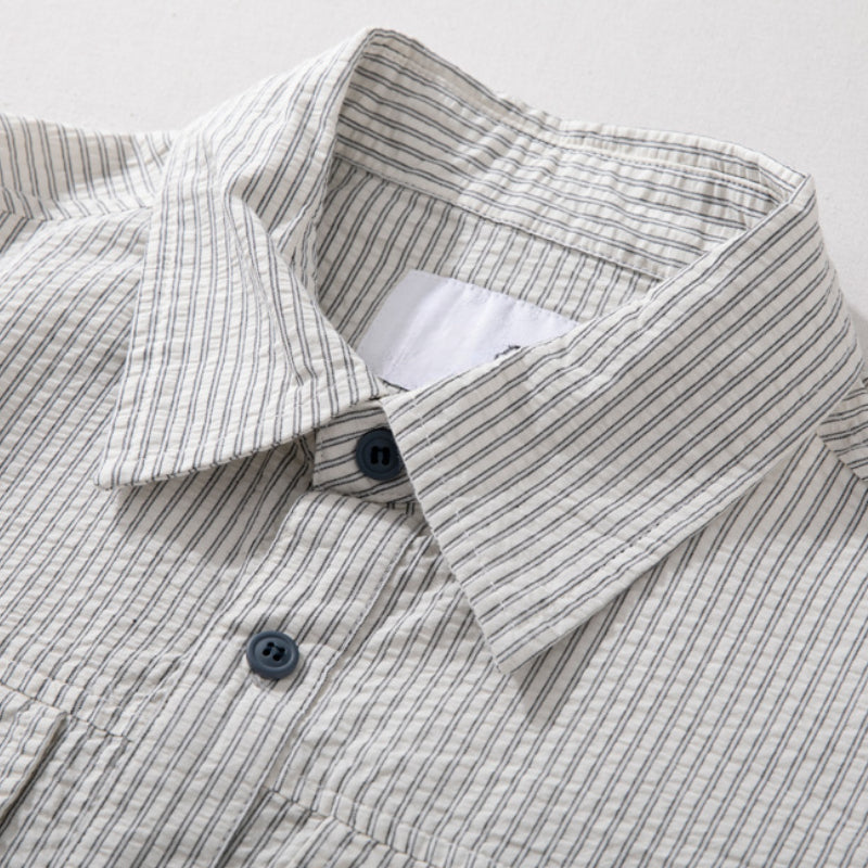 Japanese Striped Retro Patchwork Loose Casual Shirt