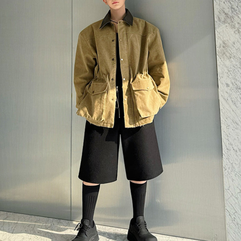 Large Pocket Canvas Leather  Jacket