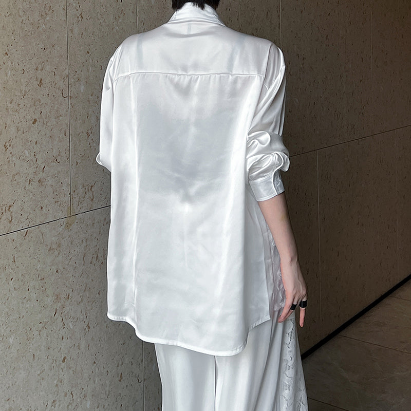 Hollow 3D Floral Stitching Pearl Shirt