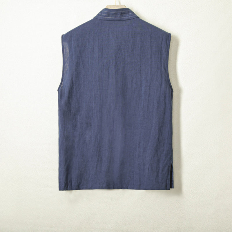 Cotton and Linen Striped Thin Breathable Vest Sleeveless