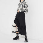 Contrast Color Panel Ruffled Mesh Skirt