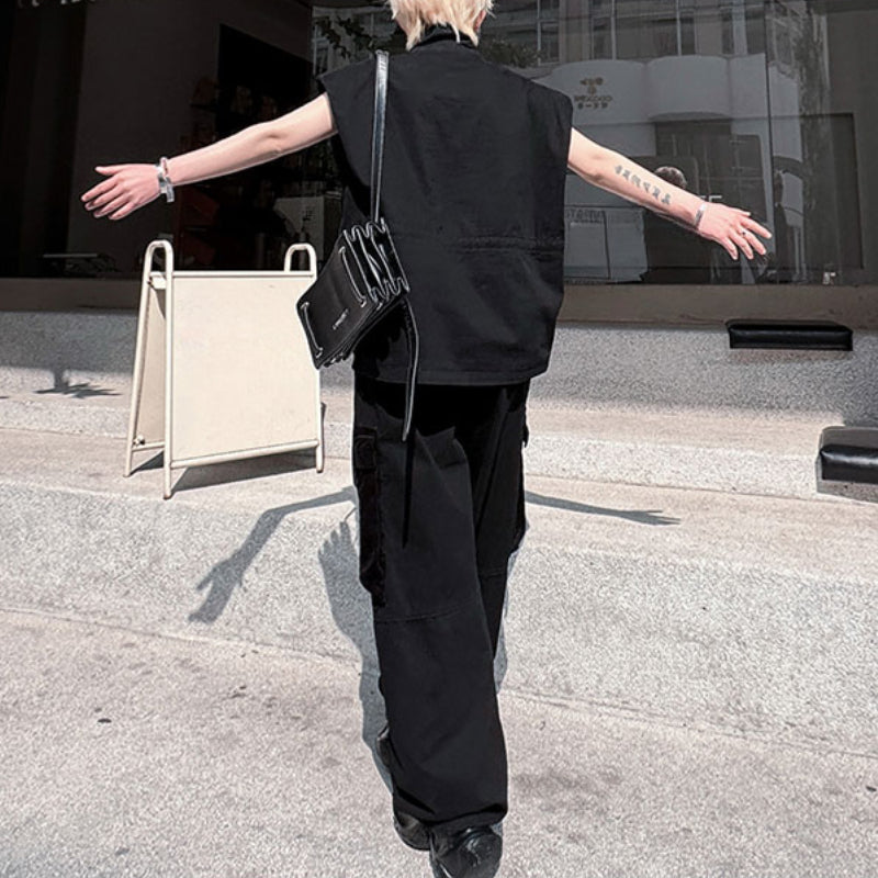 Japanese Retro Stand Collar Vest Wide Leg Loose Trousers Two-piece Set