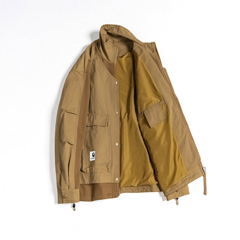 Stand Collar Fake Two Piece Loose Jacket