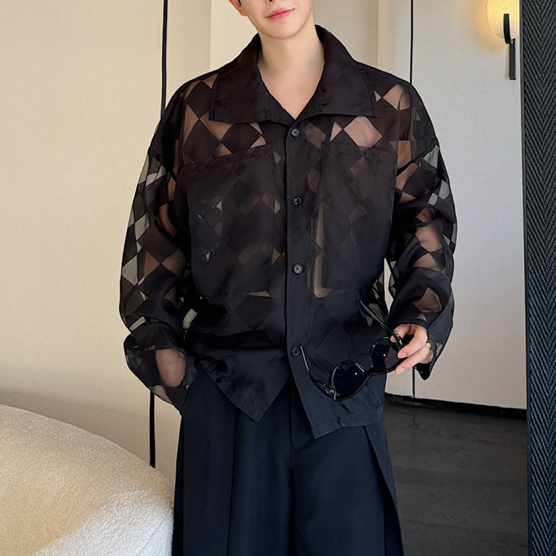 See-through Plaid Casual Shirt
