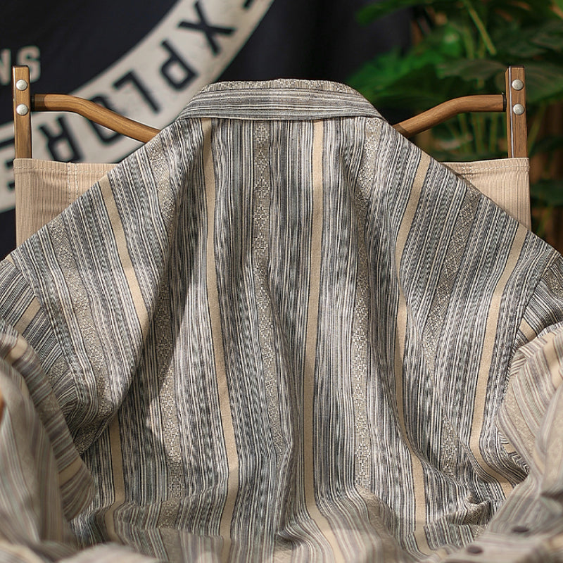 Striped Point Collar Cargo Loose Shirt