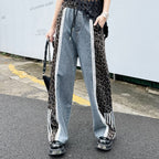 Contrast Color Panel High Waist Loose Jeans