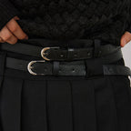 Double Belt Pleated A-line Skirt