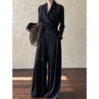 Irregular One-shoulder Waisted Pleated Top Wide-leg Pants Two-piece Set