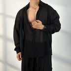 【50 Shades of Black】Transparent Tulle Loose Shirt