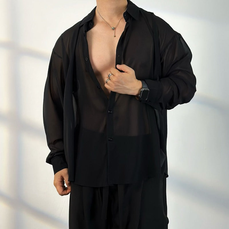 【50 Shades of Black】Transparent Tulle Loose Shirt