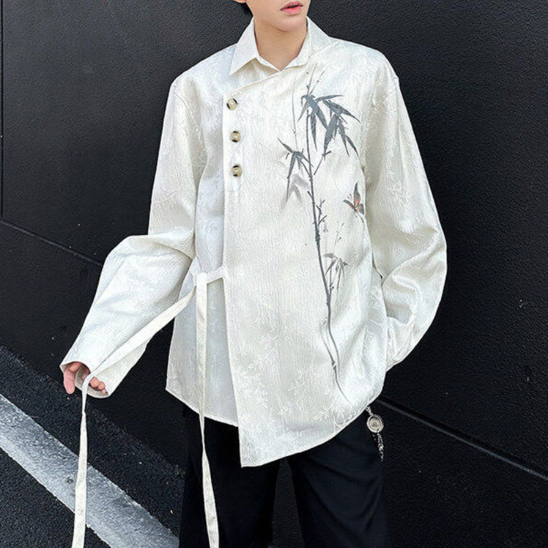 Bamboo Butterfly Lapel Jacquard Shirt