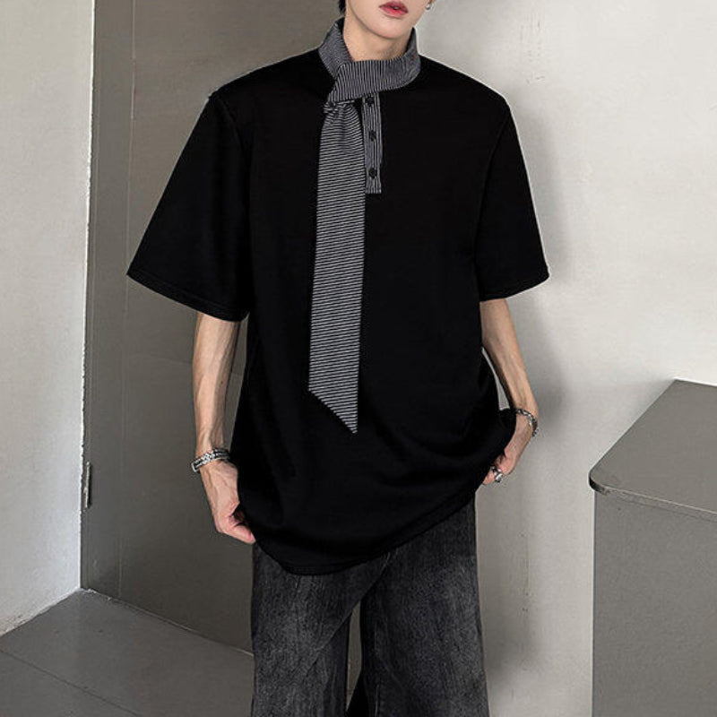 Shoulder Pad Stitching Bow Tie Polo Shirt