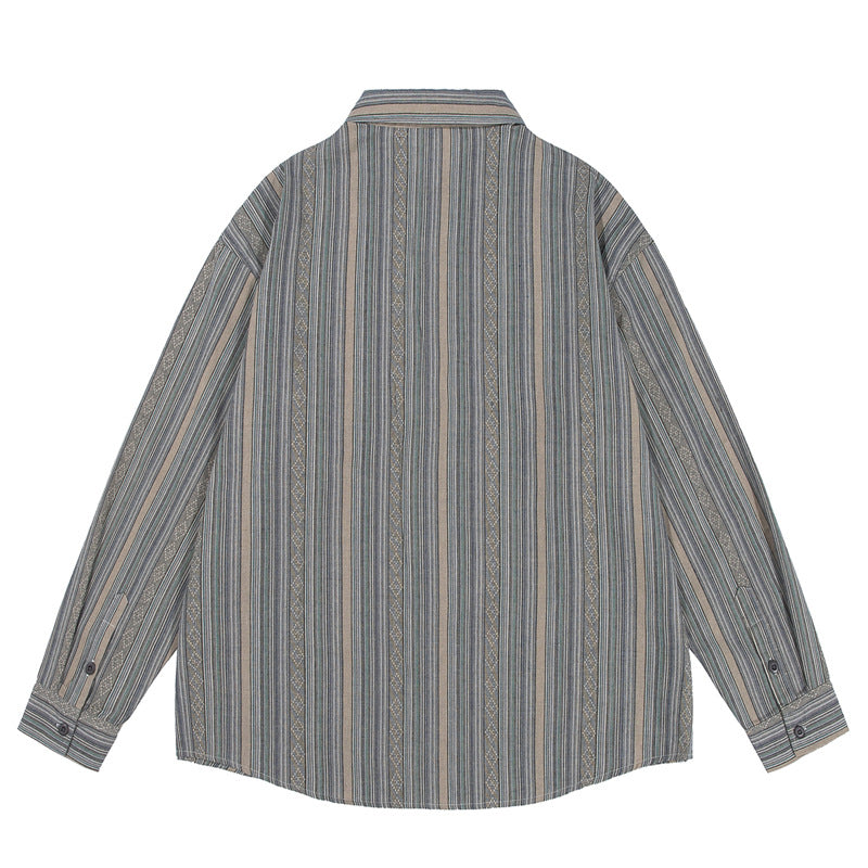Striped Point Collar Cargo Loose Shirt