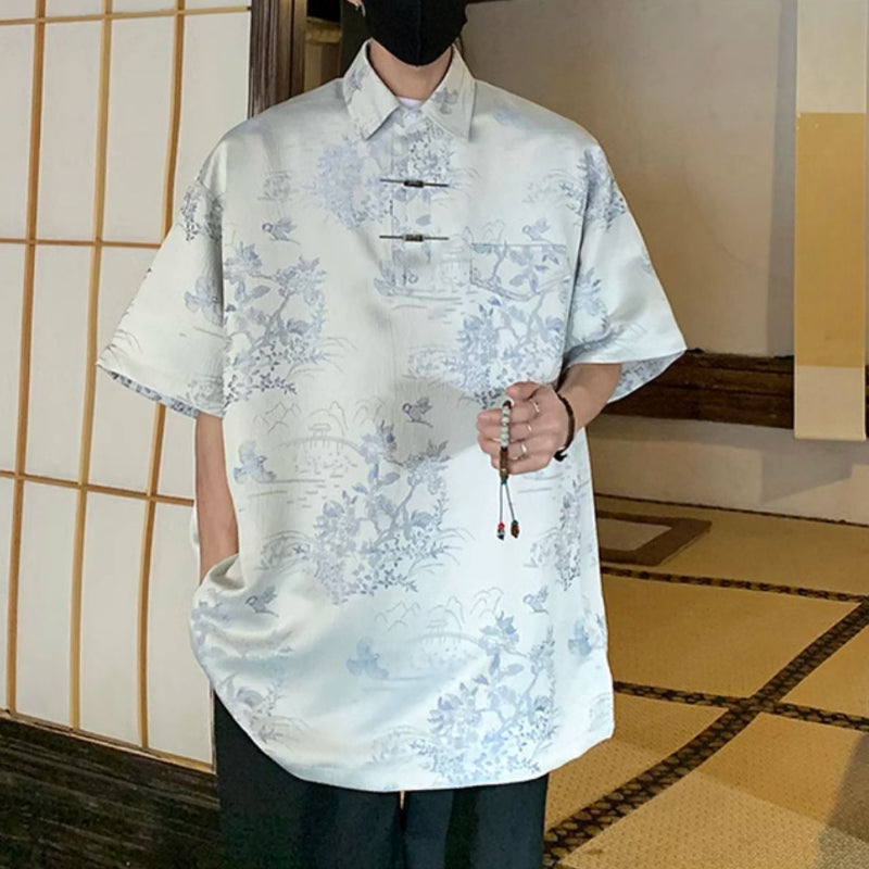 Embroidered Jacquard Ice Silk Lapel Polo Shirt