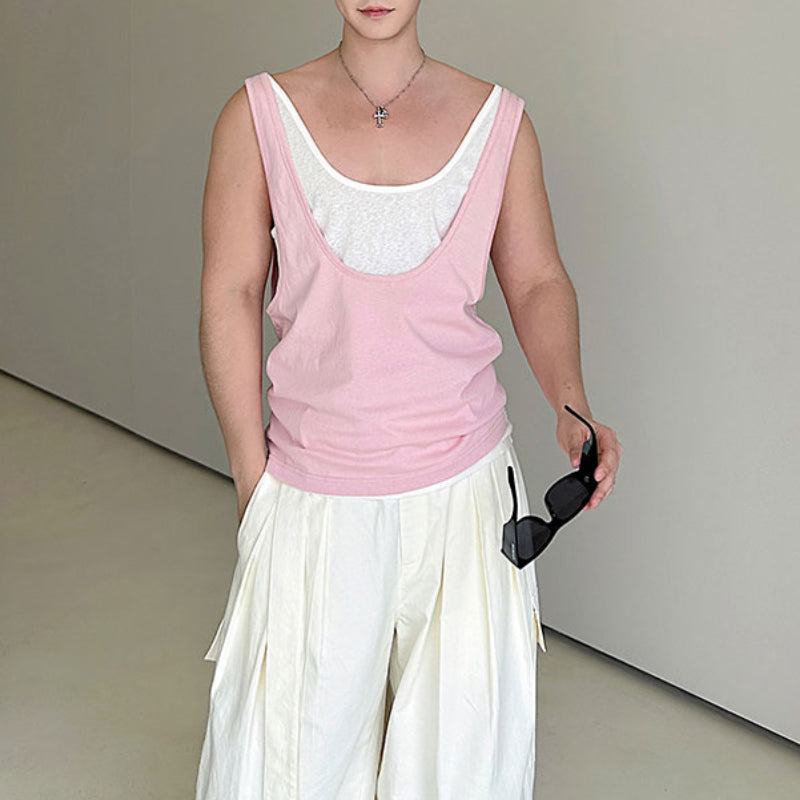 Contrast Color Layered Casual Sleeveless Vest